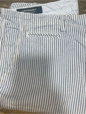 Faconnable Navy and White Seersucker Pinstripe Shorts